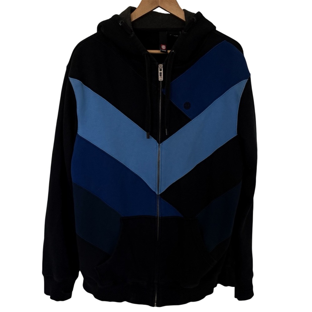 🔴 Element Skateboards Colorblock Chevron Zip-Up Hoodie Thumbholes Large